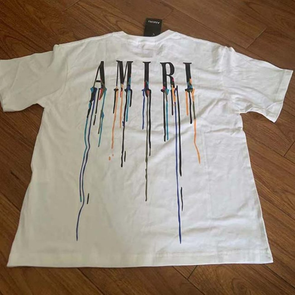 AMIRI Classic Flowing Colorful Letter Print White Short Sleeves - Picture 2 of 9